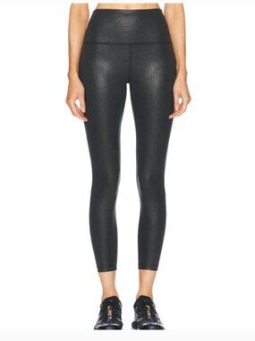 Beyond Yoga High Waist Midi Leggings Black Foil Sparkle Size Small